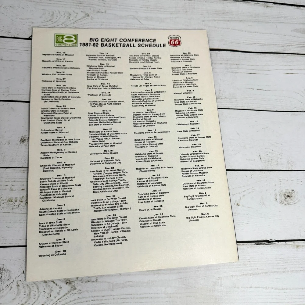 1981-1982 Phillips 66 Big Eight Conference Basketball Prospectus Media Guide